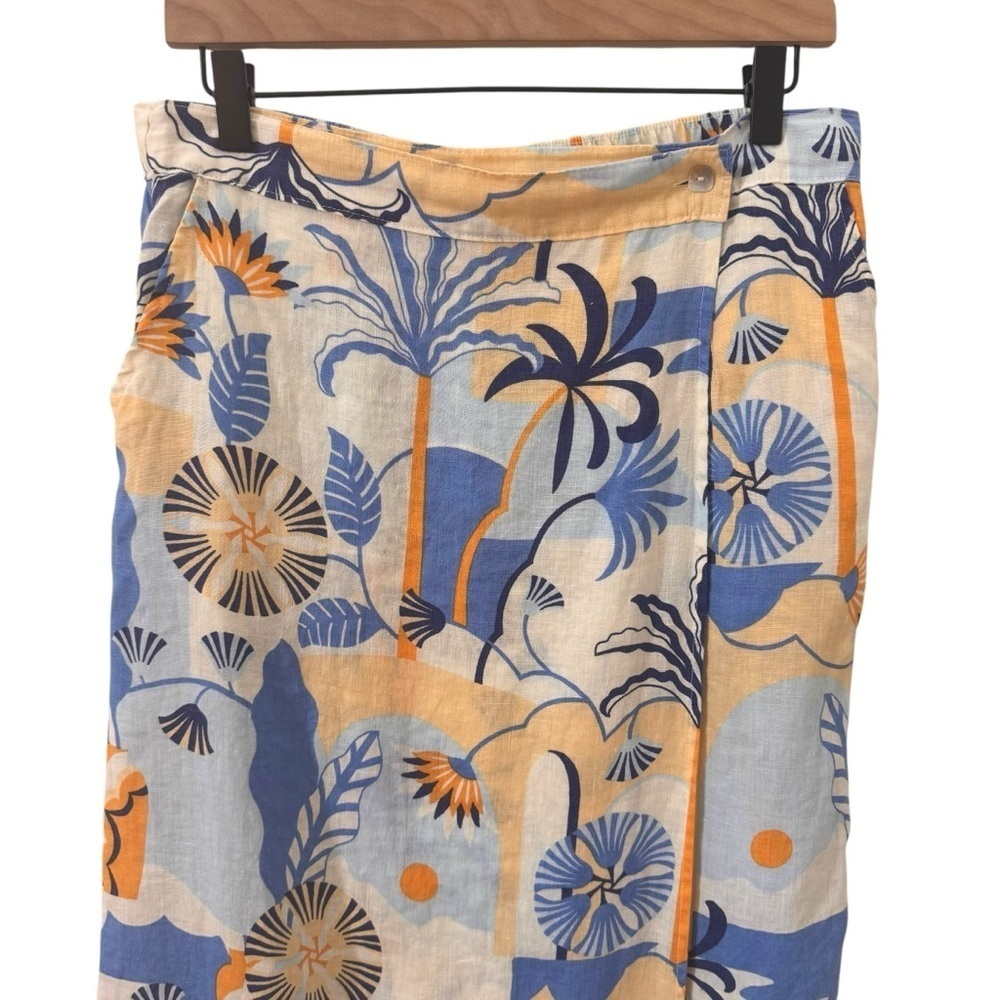 Nicole Miller 100% Linen Tropical Print Beach Vacation Midi Wrap Skirt Size M - Picture 2 of 7